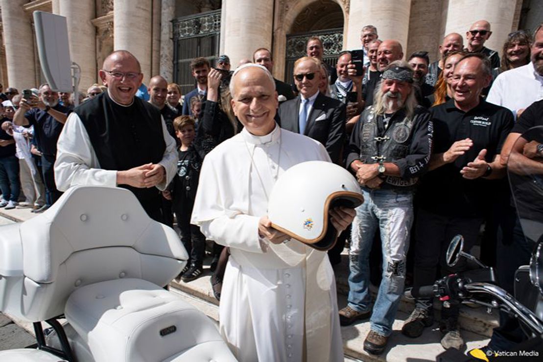 Pope Leo XIV with BMW R 18 motorcycle.